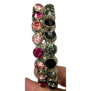 Vintage Rhinestone Bangle Bracelets Multi-Tone Pink Crystal and Black/Gray Cryst